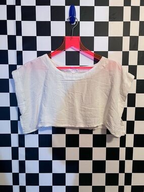 MARBLE White Cropped Boatneck Linen Top
